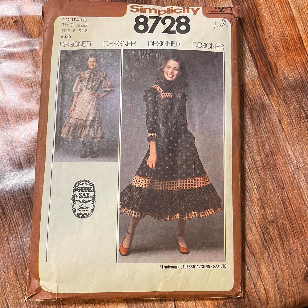 Gunne Sax Sewing Pattern‎ Simplicity 8728 from 1978